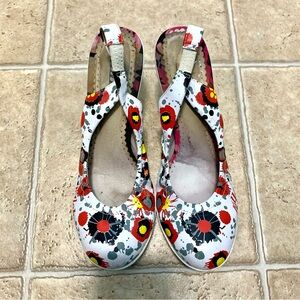 Colorful Floral Art Print Leather Slingback Sandals